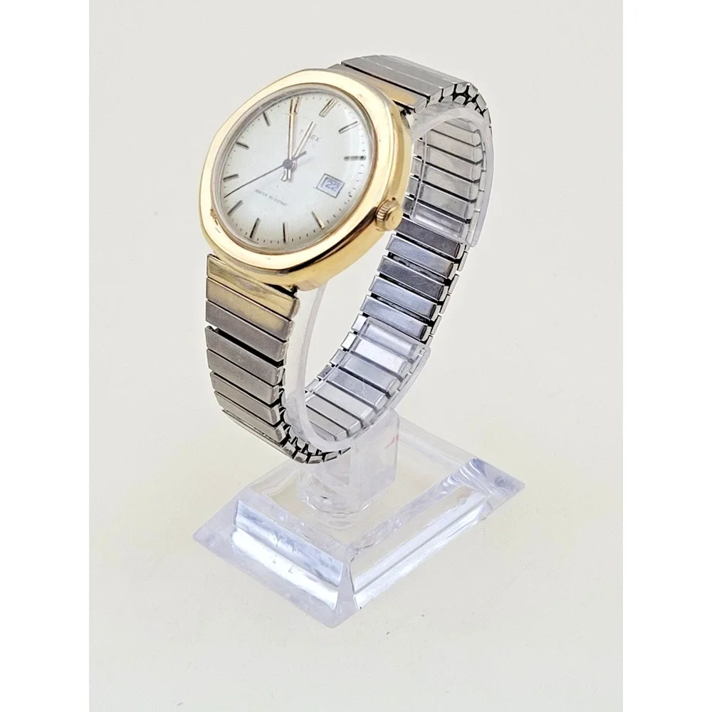 Vintage Timex Water Resistant Watch Mens Date Two Tone Expansion Band PARTS ONLY